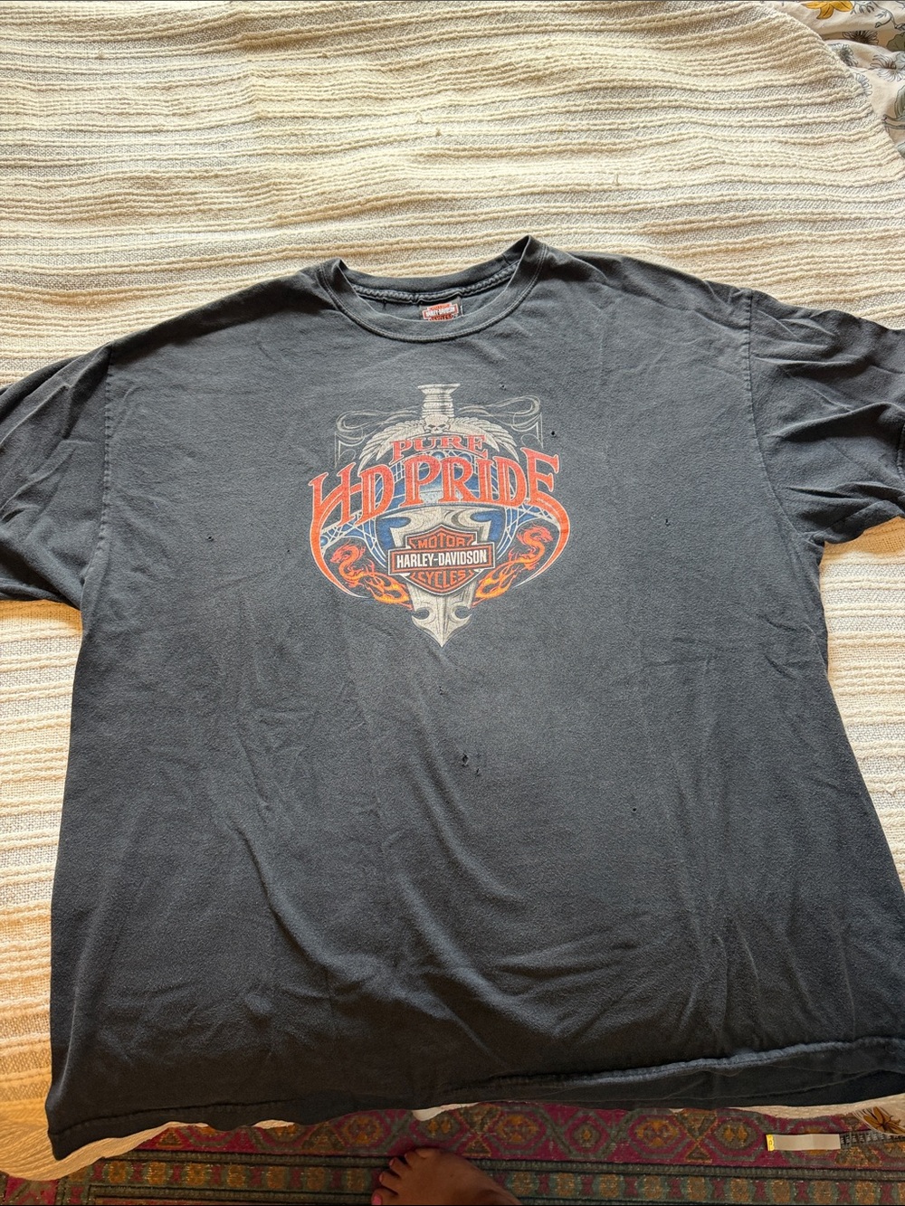Harley-Davidson Vintage Black Tee with Red and Orange HD Pride Graphic